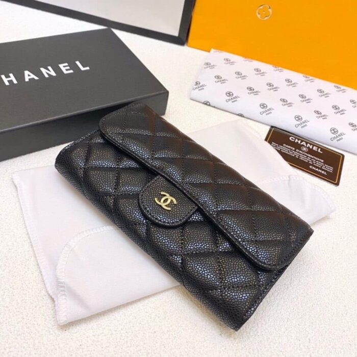 Perfect Match: Chanel Caviar Grand Shopping Tote Black 33cm X Chanel Classic Long Flap Wallet Black 19cm - Image 6