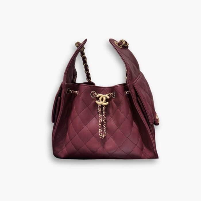 Chanel 25 Small Handbag Grained & Gold-Tone Metal Dard Red 34Cm