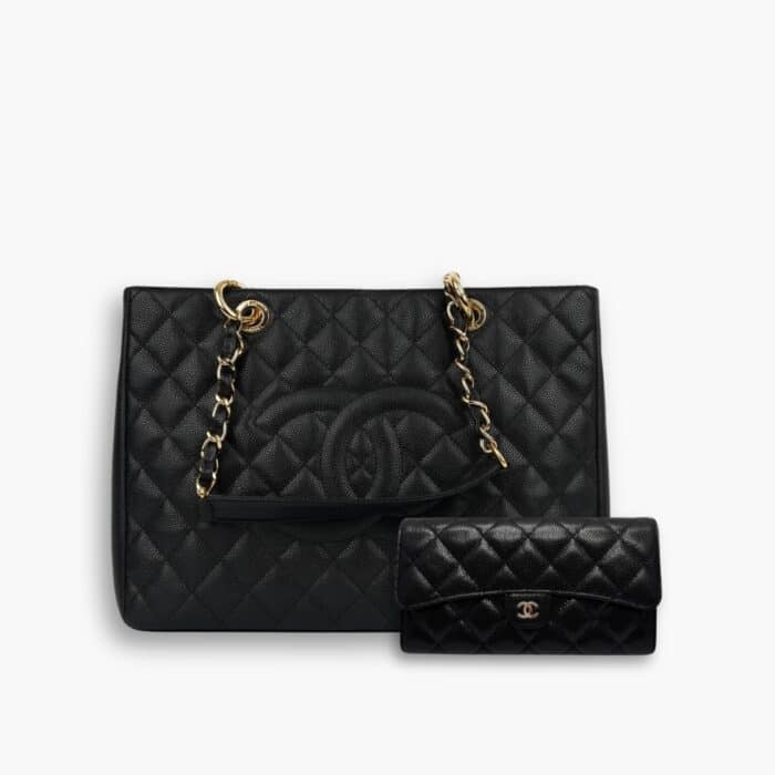 Perfect Match: Chanel Caviar Grand Shopping Tote Black 33cm X Chanel Classic Long Flap Wallet Black 19cm