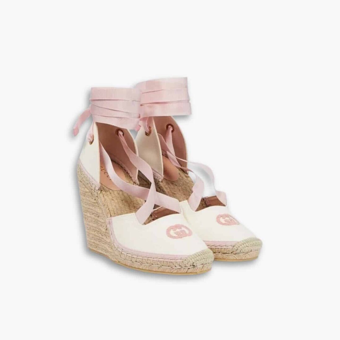 Gucci GG Canvas Wedge Espadrilles White Pink