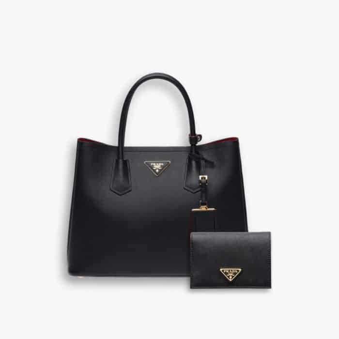 Perfect Match: Prada Saffiano Leather Double Black 25Cm X Prada Small Saffiano Leather Wallet Black 10cm