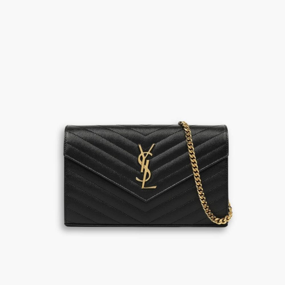 Saint Laurent Cassandre Envelope Chain Wallet Black 22cm 377828 BOW01 1000