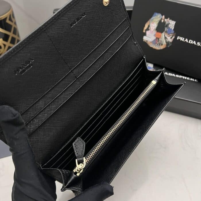 Prada Large Saffiano Triangle Wallet Black 19cm 1MH132QHHF0002 - Image 4