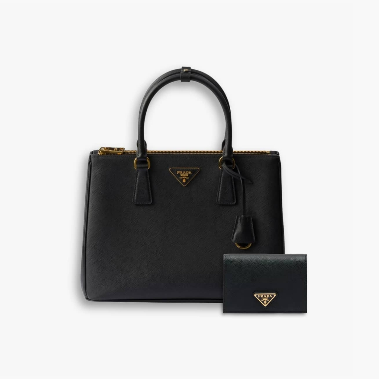 Perfect Match: Prada Saffiano Leather Double Black 25Cm X Prada Small Saffiano Leather Wallet Black 10cm