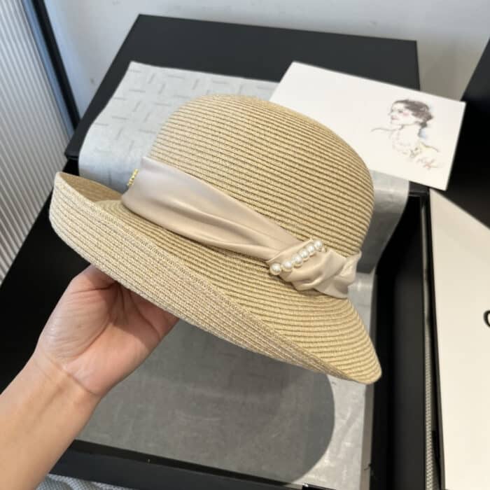 Celine Raffia Curled Brim Hat With Satin White - Image 4