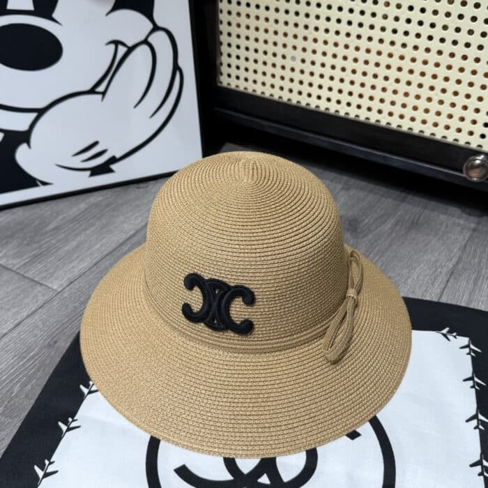 Celine Triomphe Raffia Bucket Hat With Bow Natural - Image 2