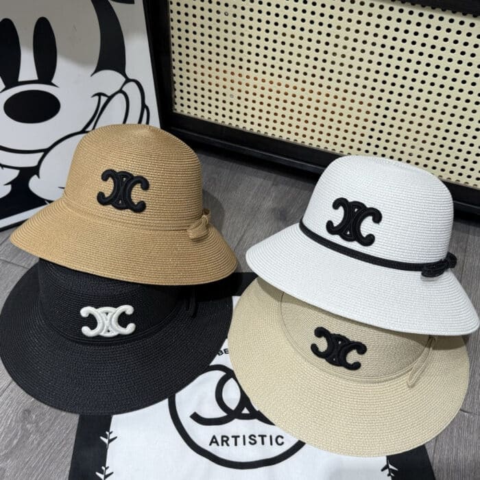 Celine Triomphe Raffia Bucket Hat With Bow Natural - Image 3