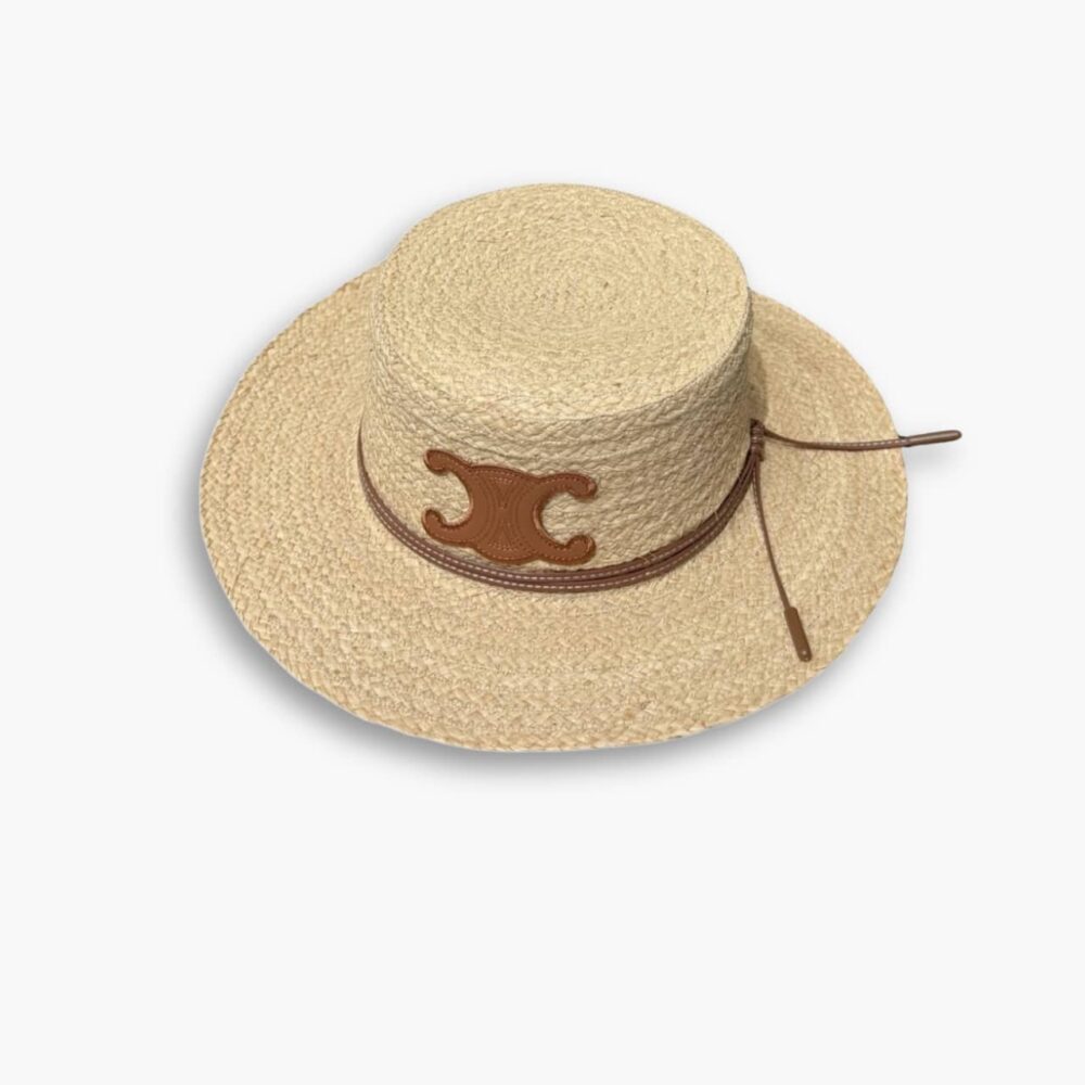 Celine Flat Crown Raffia Hat Emblem In Brown