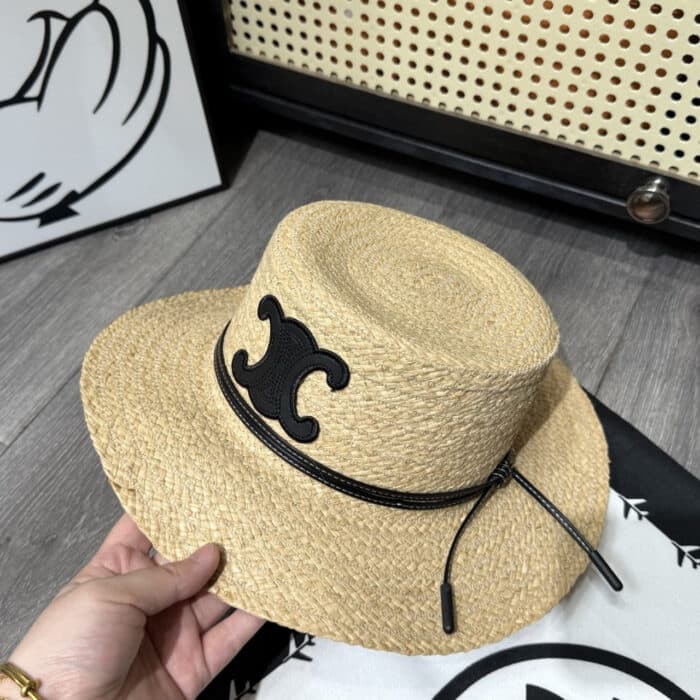 Celine Flat Crown Raffia Hat Emblem In Black - Image 3