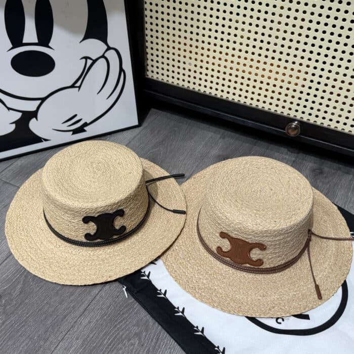Celine Flat Crown Raffia Hat Emblem In Black - Image 4