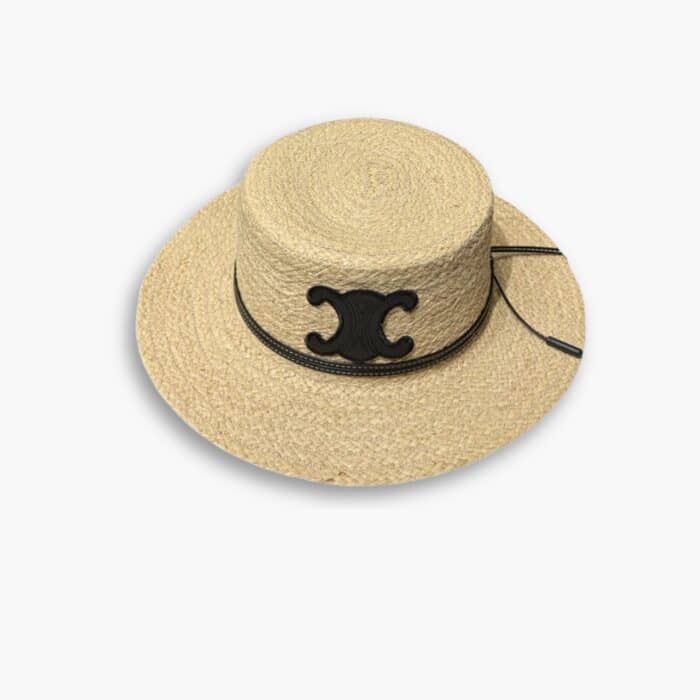 Celine Flat Crown Raffia Hat Emblem In Black