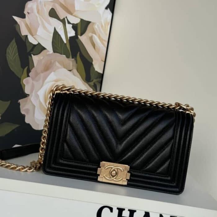 Super Vip 1:1 – Chanel Le Boy Chevron Caviar Black 25Cm - Image 2