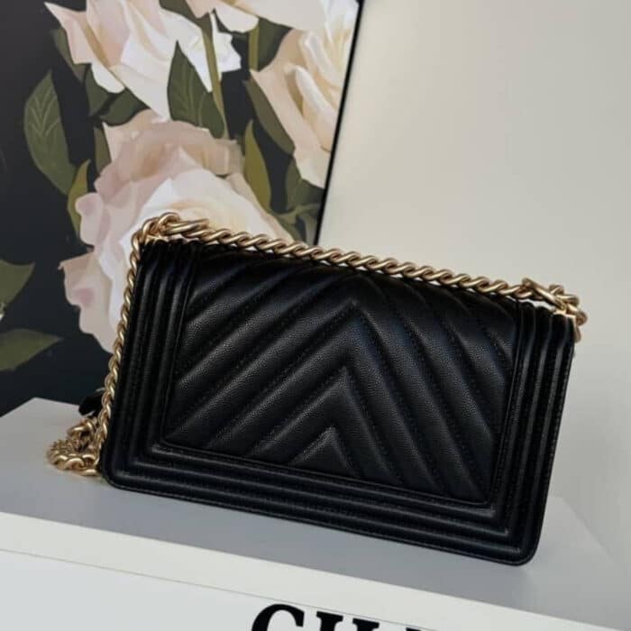 Super Vip 1:1 – Chanel Le Boy Chevron Caviar Black 25Cm - Image 3