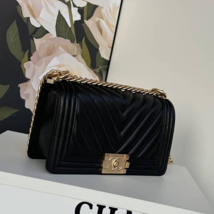 Super Vip 1:1 – Chanel Le Boy Chevron Caviar Black 25Cm - Image 4