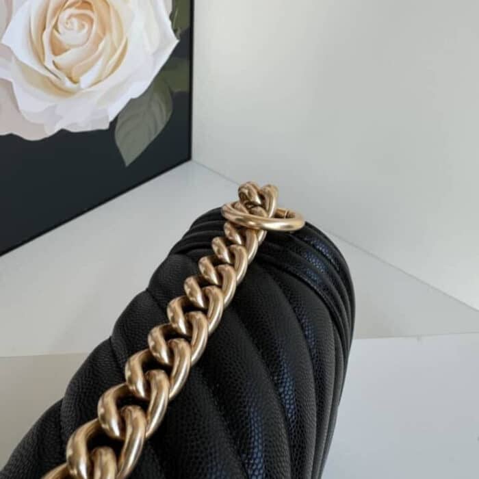 Super Vip 1:1 – Chanel Le Boy Chevron Caviar Black 25Cm - Image 5