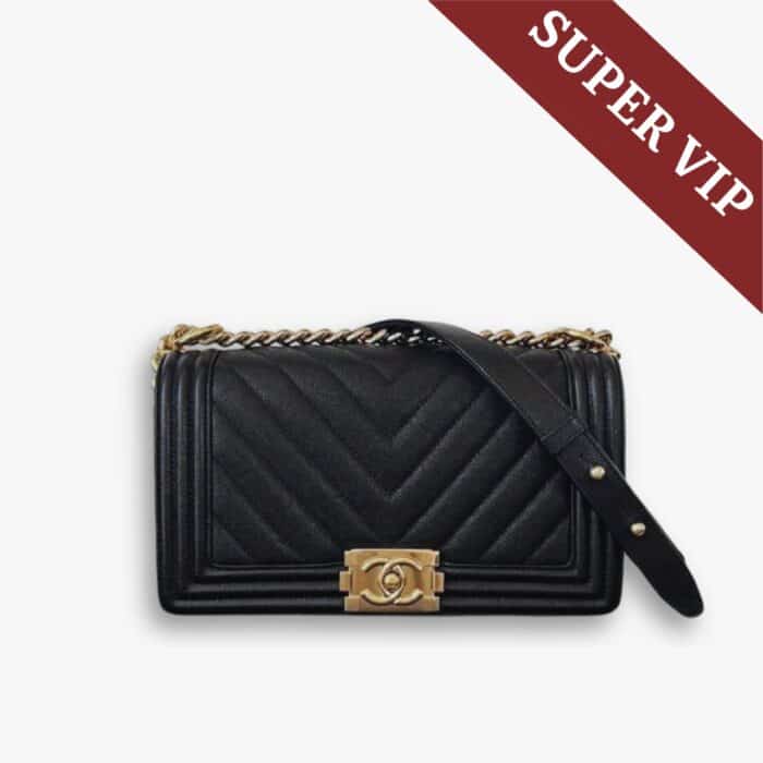 Super Vip 1:1 – Chanel Le Boy Chevron Caviar Black 25Cm