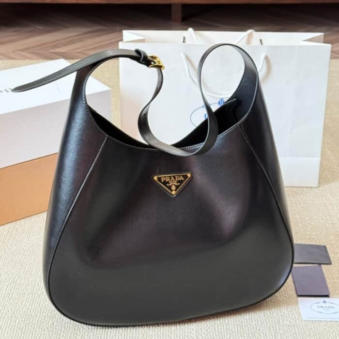 Prada Large Shoulder Bag With Topstitching Black 40Cm 1BC181 2AIX F0002 V OOO - Image 2