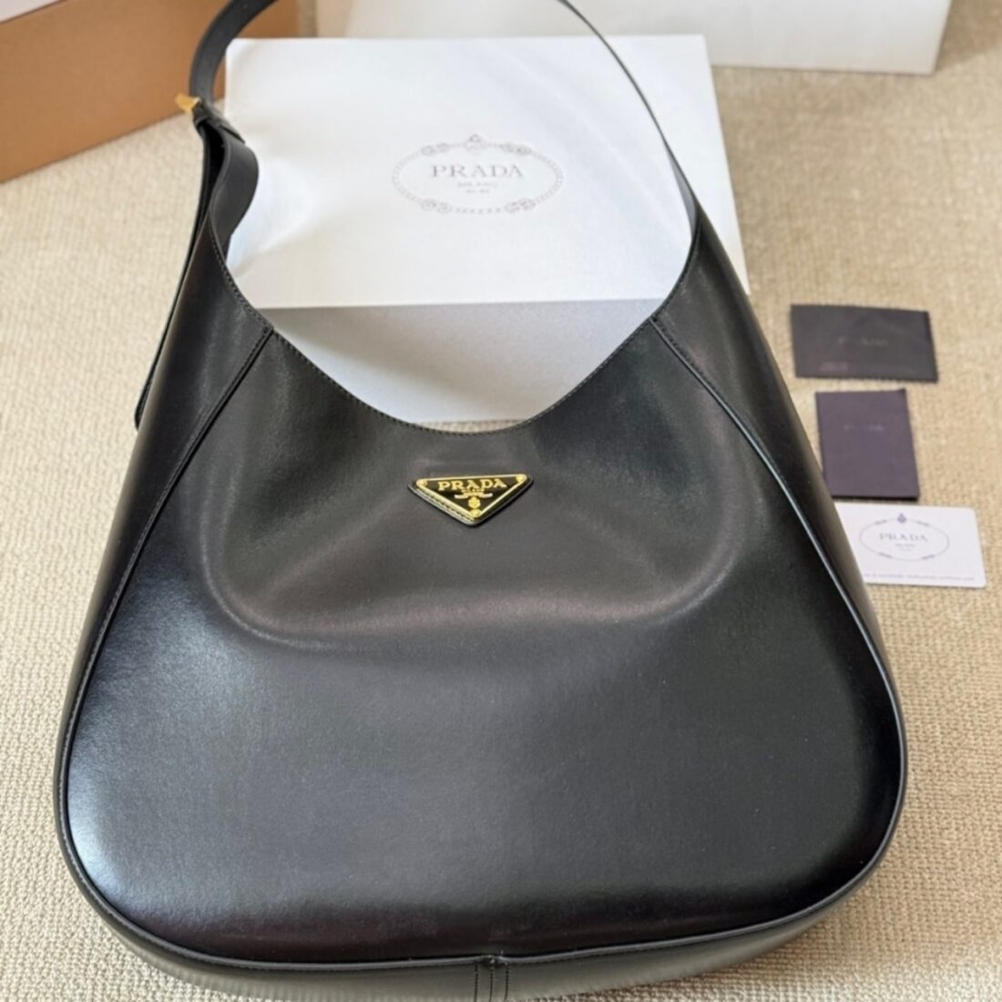 Prada Large Shoulder Bag With Topstitching Black 40Cm 1BC181 2AIX F0002 V OOO - Image 4
