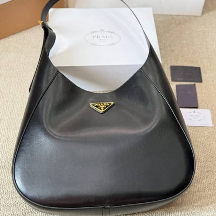 Prada Large Shoulder Bag With Topstitching Black 40Cm 1BC181 2AIX F0002 V OOO - Image 4