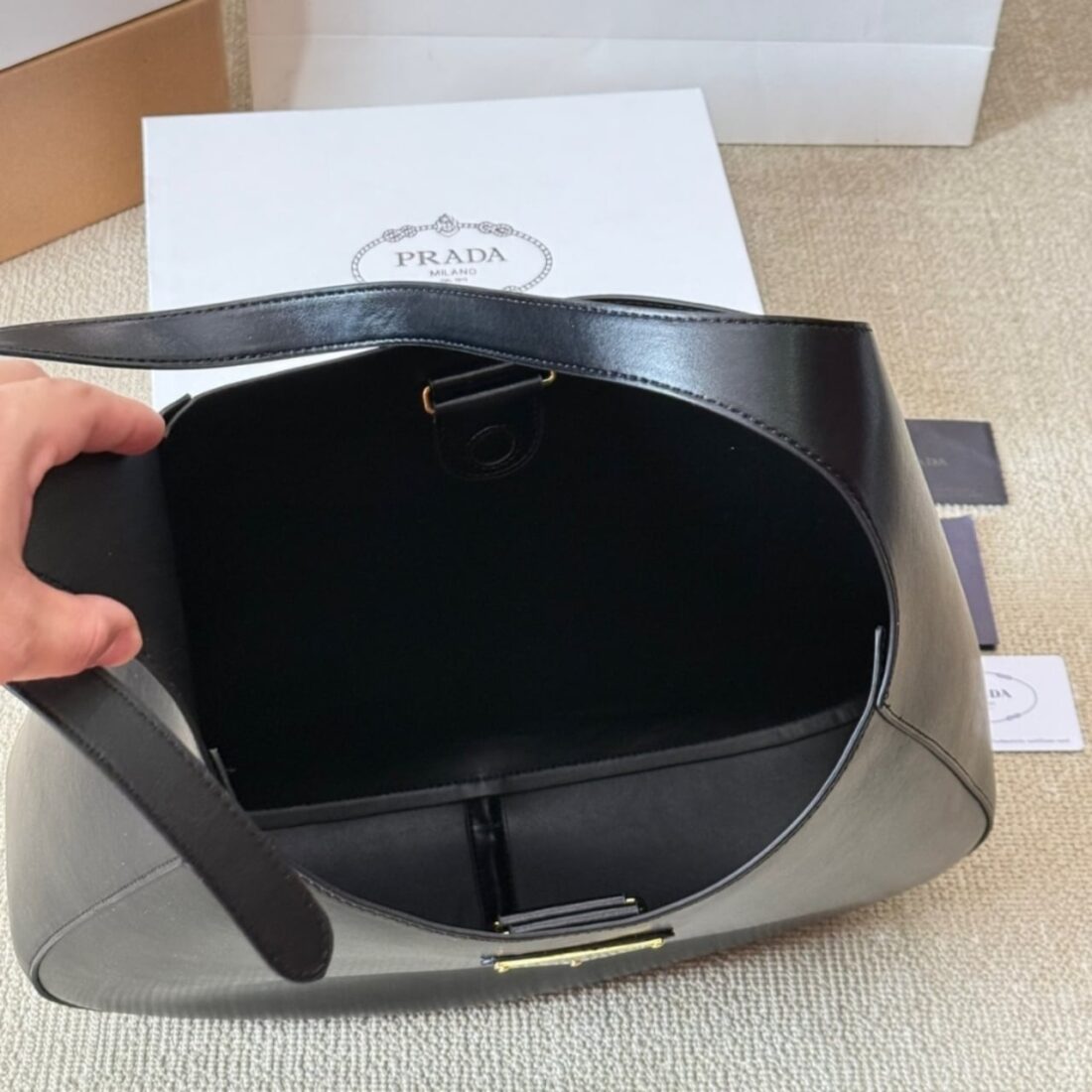 Prada Large Shoulder Bag With Topstitching Black 40Cm 1BC181 2AIX F0002 V OOO - Image 5