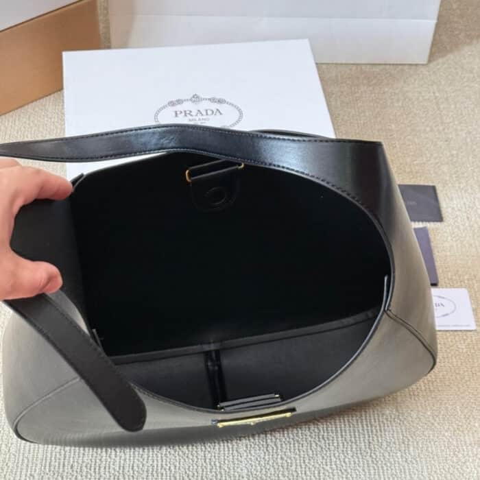 Prada Large Shoulder Bag With Topstitching Black 40Cm 1BC181 2AIX F0002 V OOO - Image 5