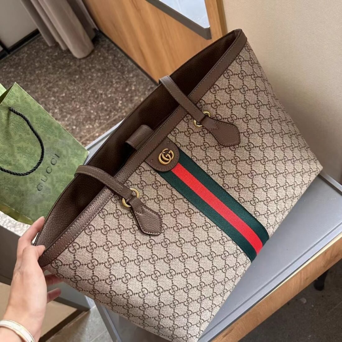 Gucci Ophidia Large Tote Bag Beige And Dark Brown GG Supreme 38Cm 631685 96IWB 8745 - Image 3