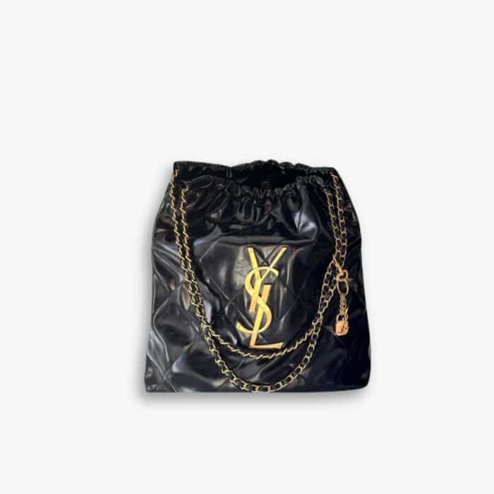 Saint Laurent Bucket Bag Glossy Calfskin And Gold Tone Metal Black 39Cm