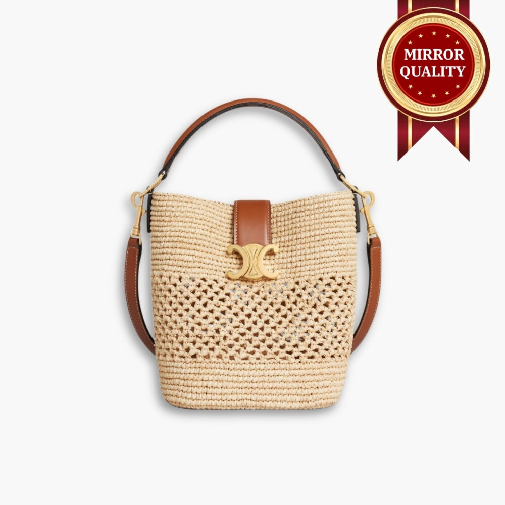Mirror Quality – Celine Small Louise Bucket In Raffia Natural And Tan 19Cm 119742GNS 02NT