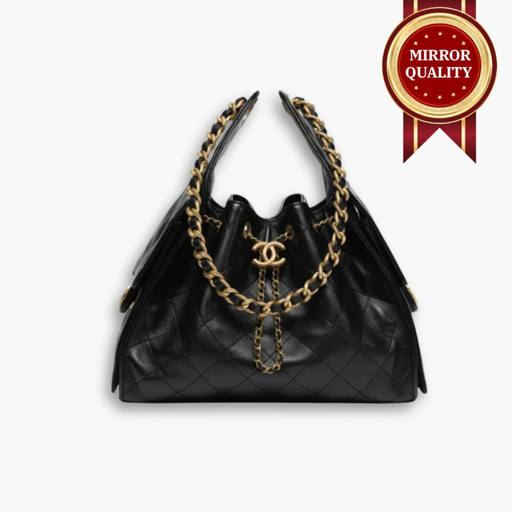 Mirror Quality - Chanel 25 Small Handbag Grained And Gold-Tone Metal Black 26Cm AS5293 B20304 94305