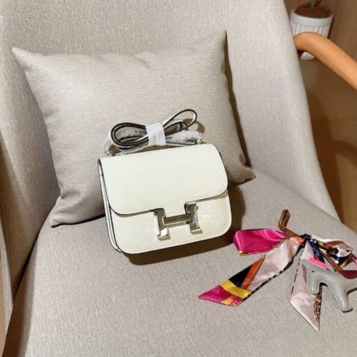 Super Vip 1:1 – Hermès Mini Constance 19 Shiny Alligator White - Image 2