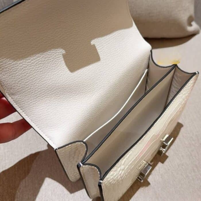 Super Vip 1:1 – Hermès Mini Constance 19 Shiny Alligator White - Image 5