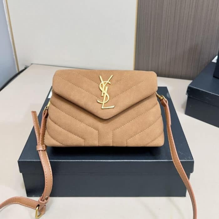 Saint Laurent Loulou Small Shoulder Bag In Suede Brown 22Cm - Image 2