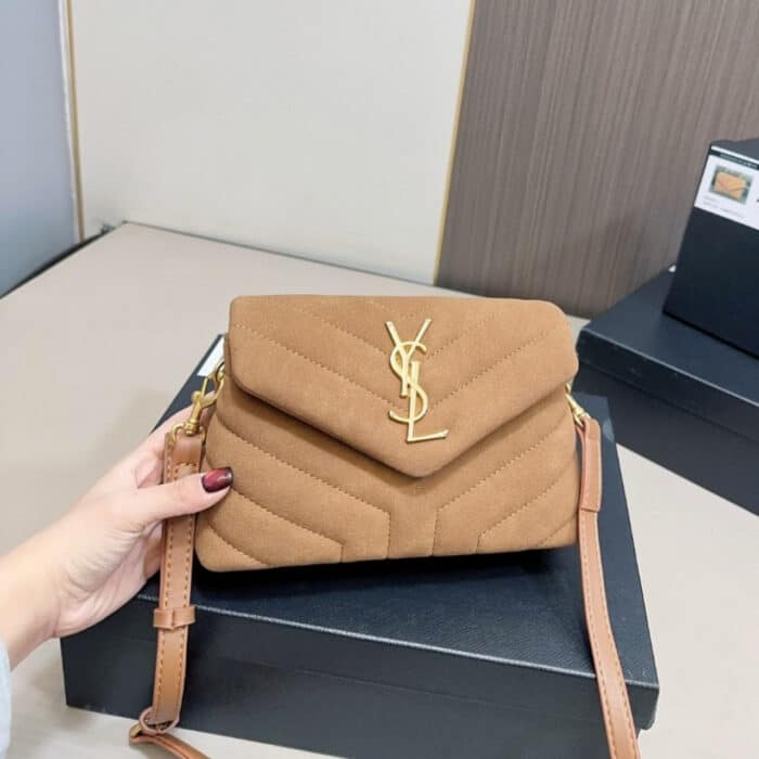Saint Laurent Loulou Small Shoulder Bag In Suede Brown 22Cm - Image 3