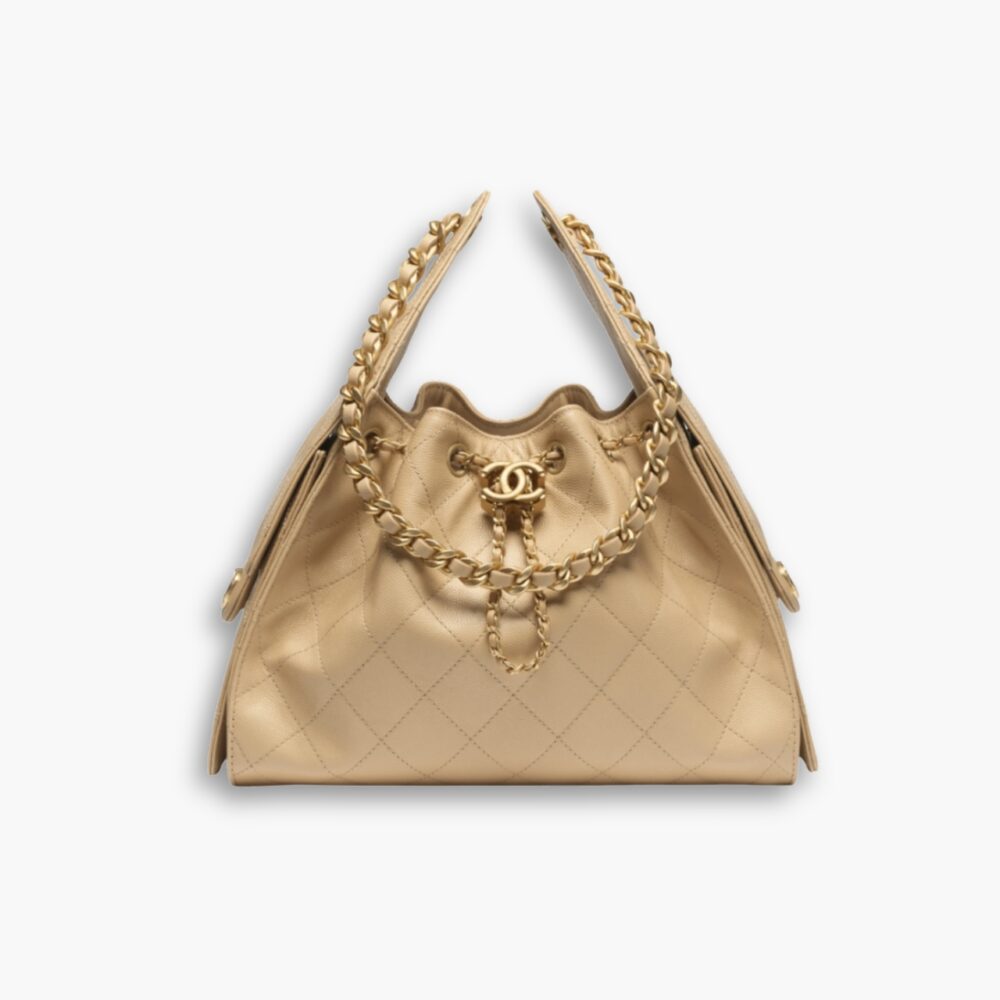 Chanel 25 Small Handbag Grained And Gold Tone Metal Beige 26Cm