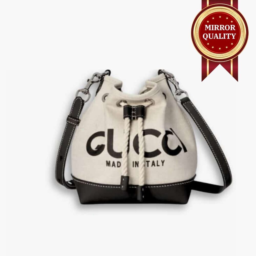 Mirror Quality – Gucci Mini Shoulder Bag With Print Cotton Canvas Black 23Cm