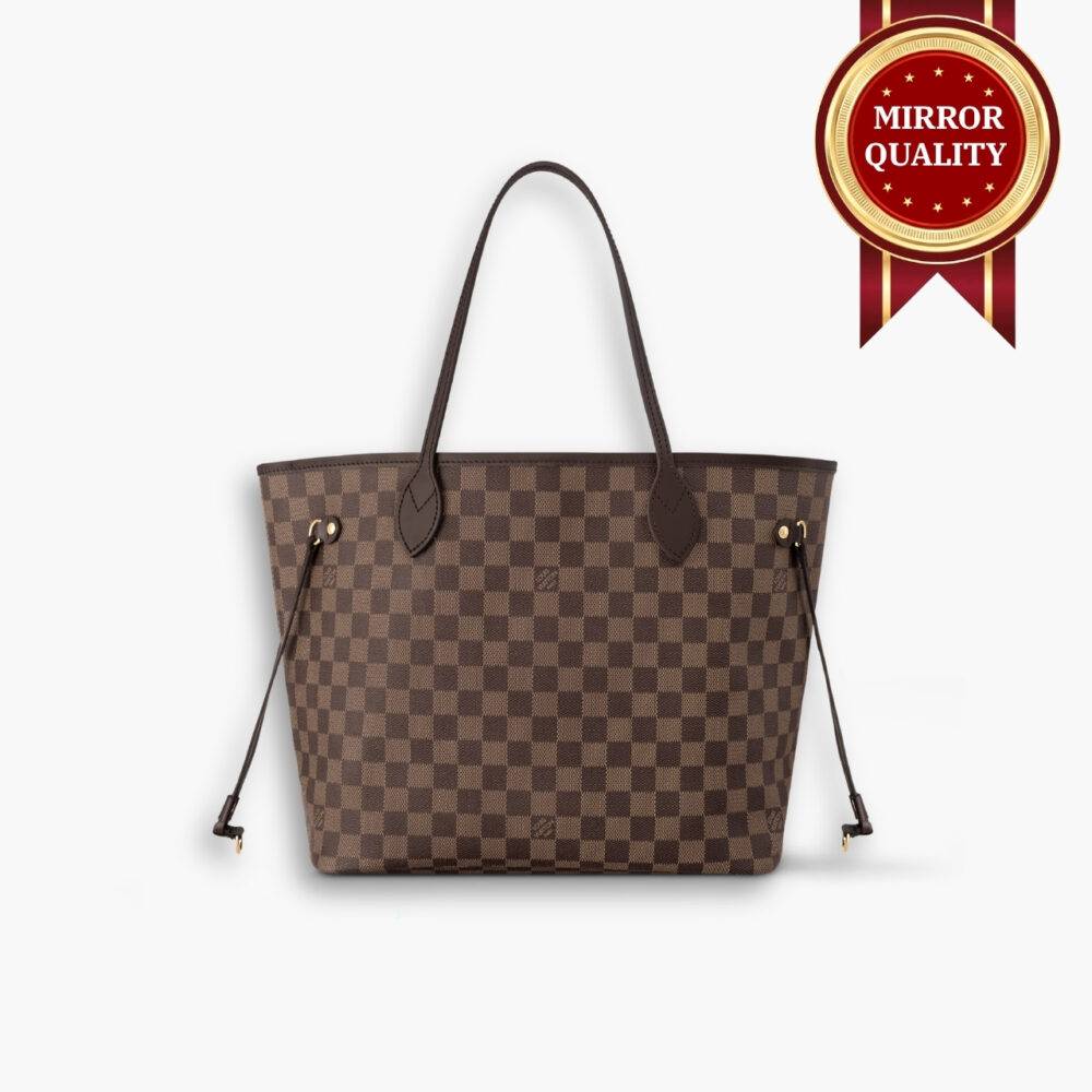 Mirror Quality - Louis Vuitton Neverfull MM Bag Damier Ebene Canvas Cerise Red 31Cm N40599