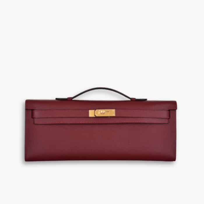 Hermes Kelly Cut Bag Clutch Maroon 28 Cm