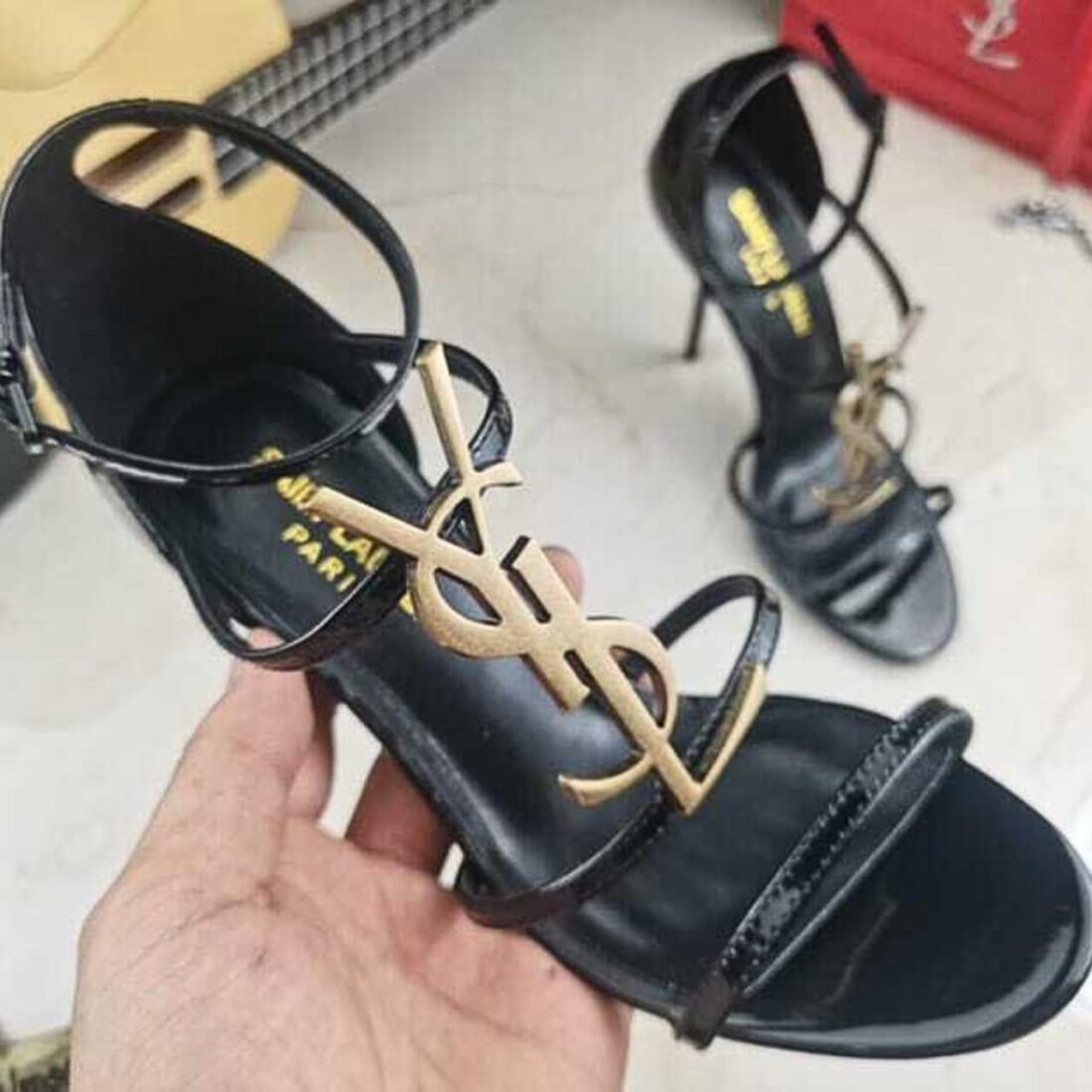 Saint Laurent Cassandra Sandals Black - Image 4
