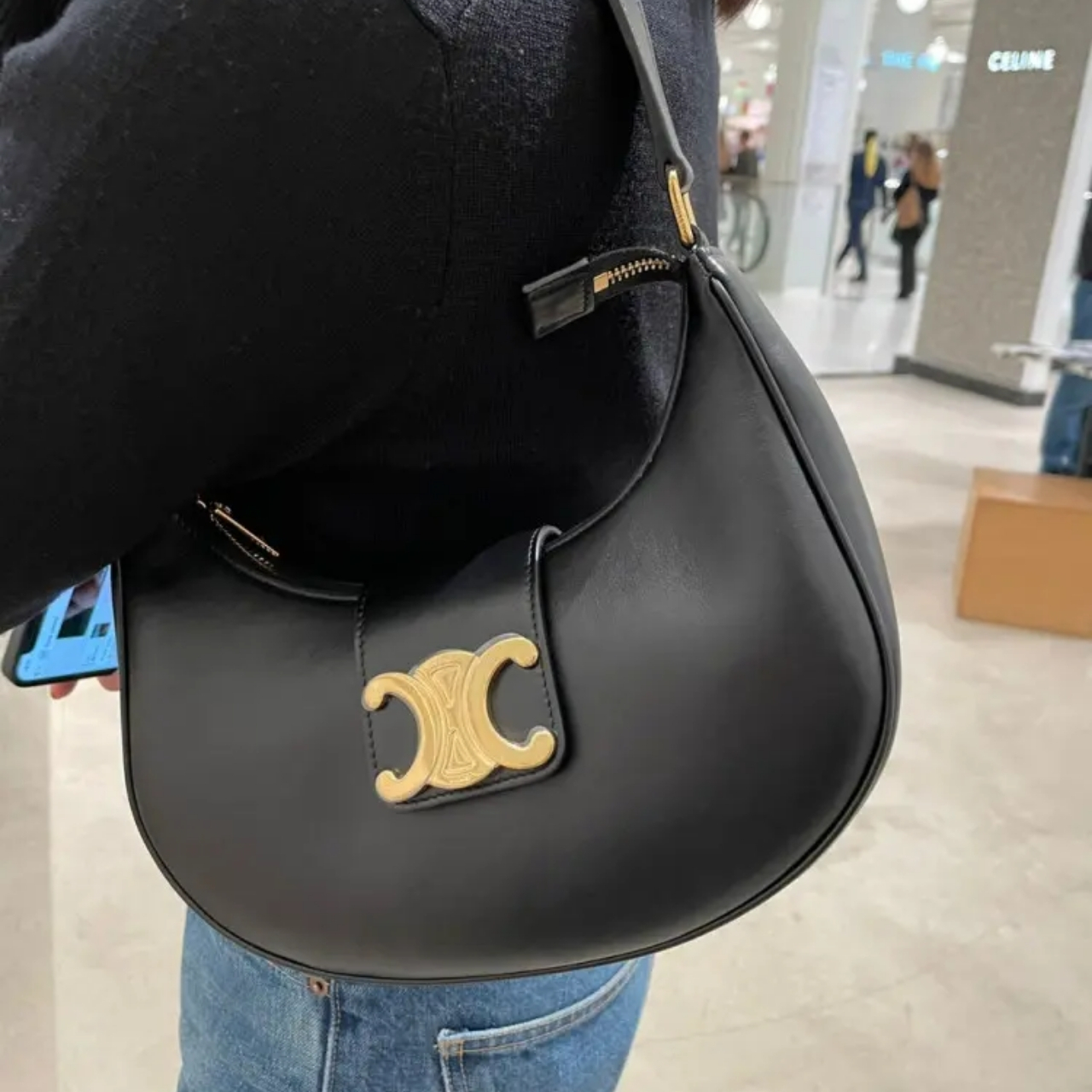 Celine Medium Ava Triomphe Bag Black 24Cm 114493DGQ 38NO - Image 8