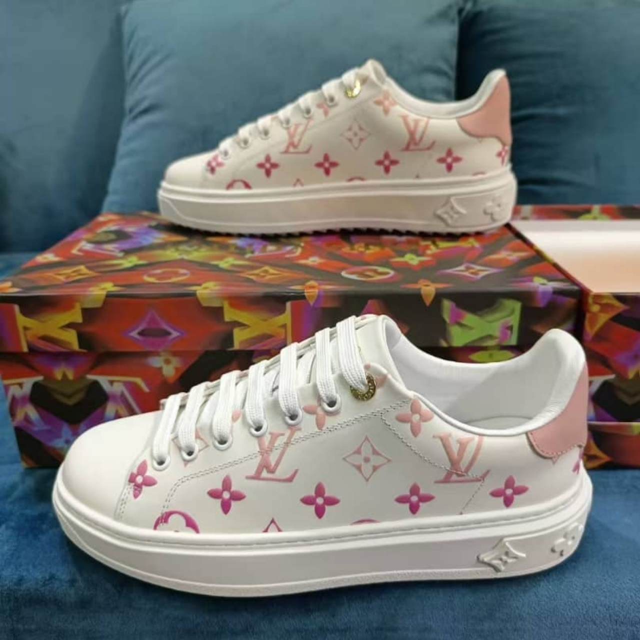 Louis Vuitton Time Out Sneakers White With Pink Monogram - Image 2