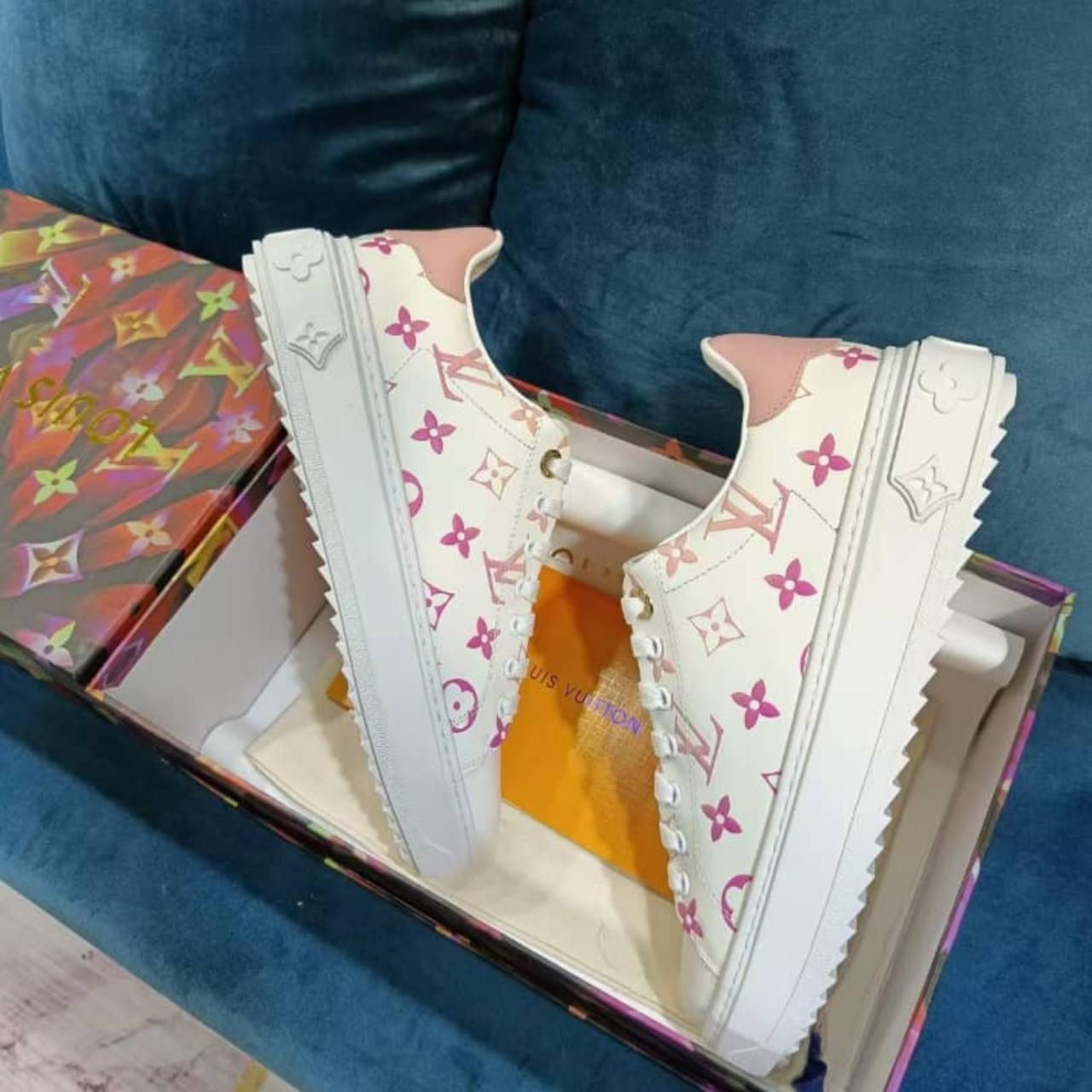 Louis Vuitton Time Out Sneakers White With Pink Monogram - Image 4
