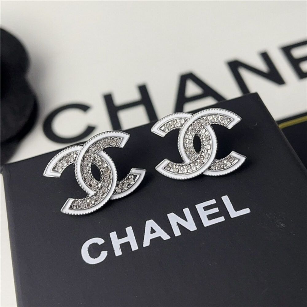 Alternative view of Chanel Stud Earrings Silver White And Crystal ABE867 B19263 NADDV