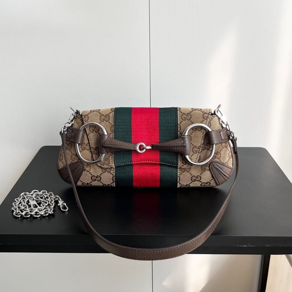 Gucci Horsebit Chain Small Shoulder Bag Beige And Brown 27Cm 764339 FACM2 8747 - Image 2