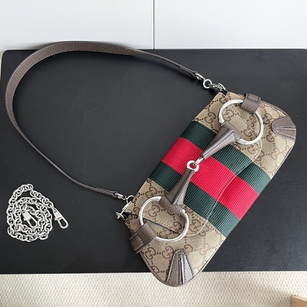 Gucci Horsebit Chain Small Shoulder Bag Beige And Brown 27Cm 764339 FACM2 8747 - Image 6