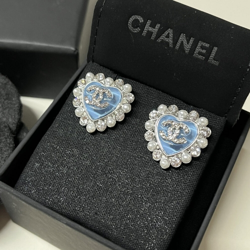 Alternative view of Chanel Heart Motif And Crystal Earrings Blue