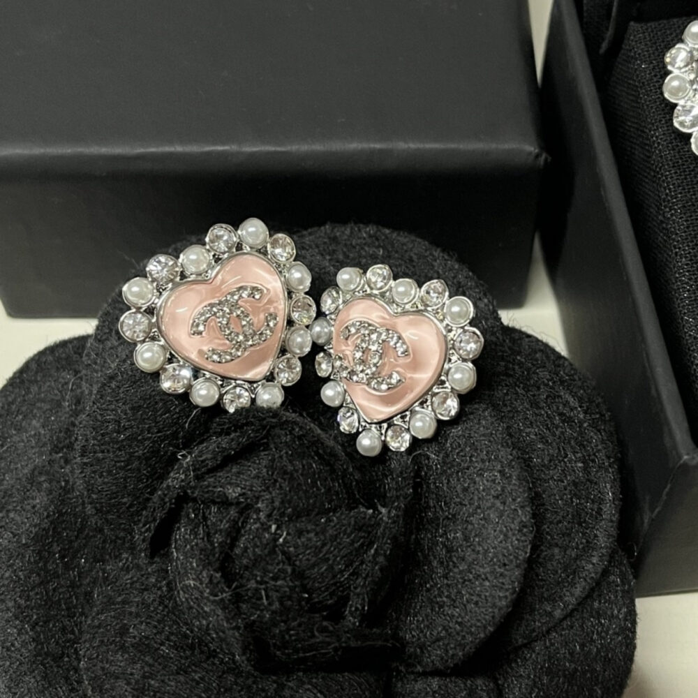 Alternative view of Chanel Heart Motif And Crystal Earrings Pink