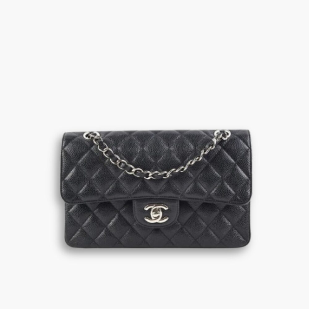 Chanel Classic Double Flap Bag Black With Silver Hardware 25cm