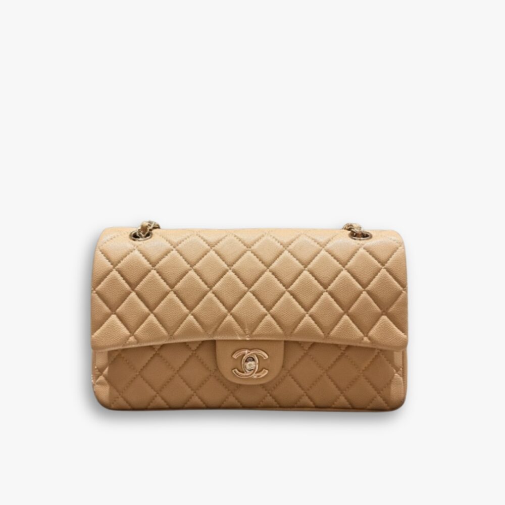 Chanel Classic Double Flap Bag Beige With Gold Hardware 25Cm