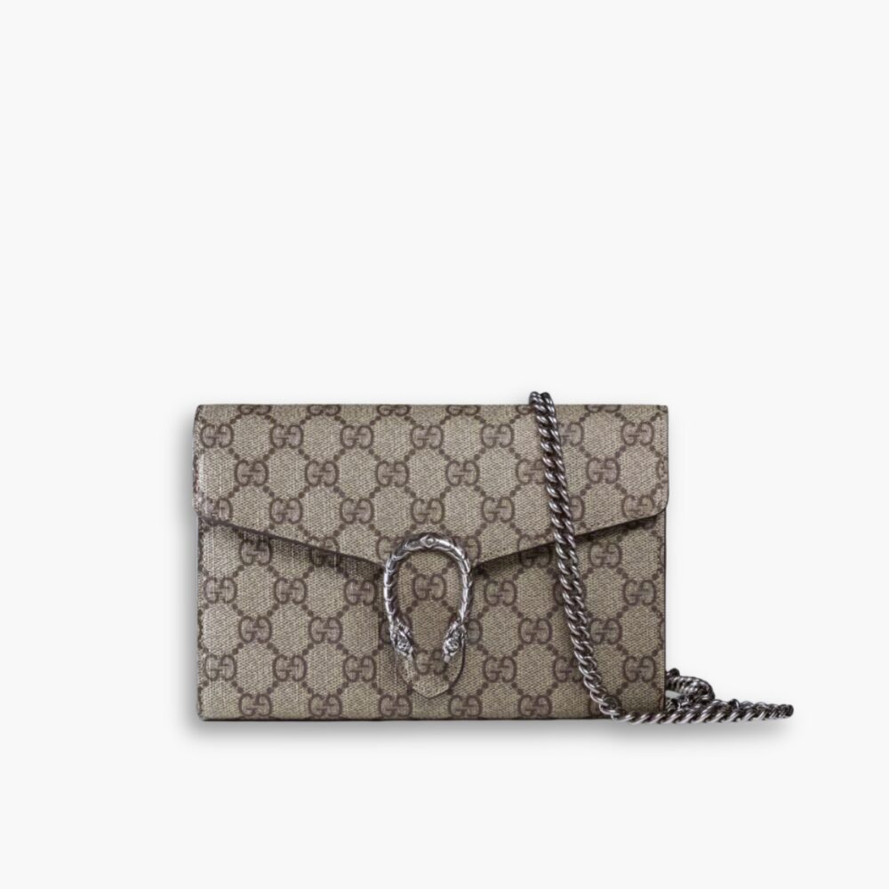 Gucci Dionysus GG Supreme Chain Wallet Beige And Ebony 20Cm 401231 KHNSN 8642