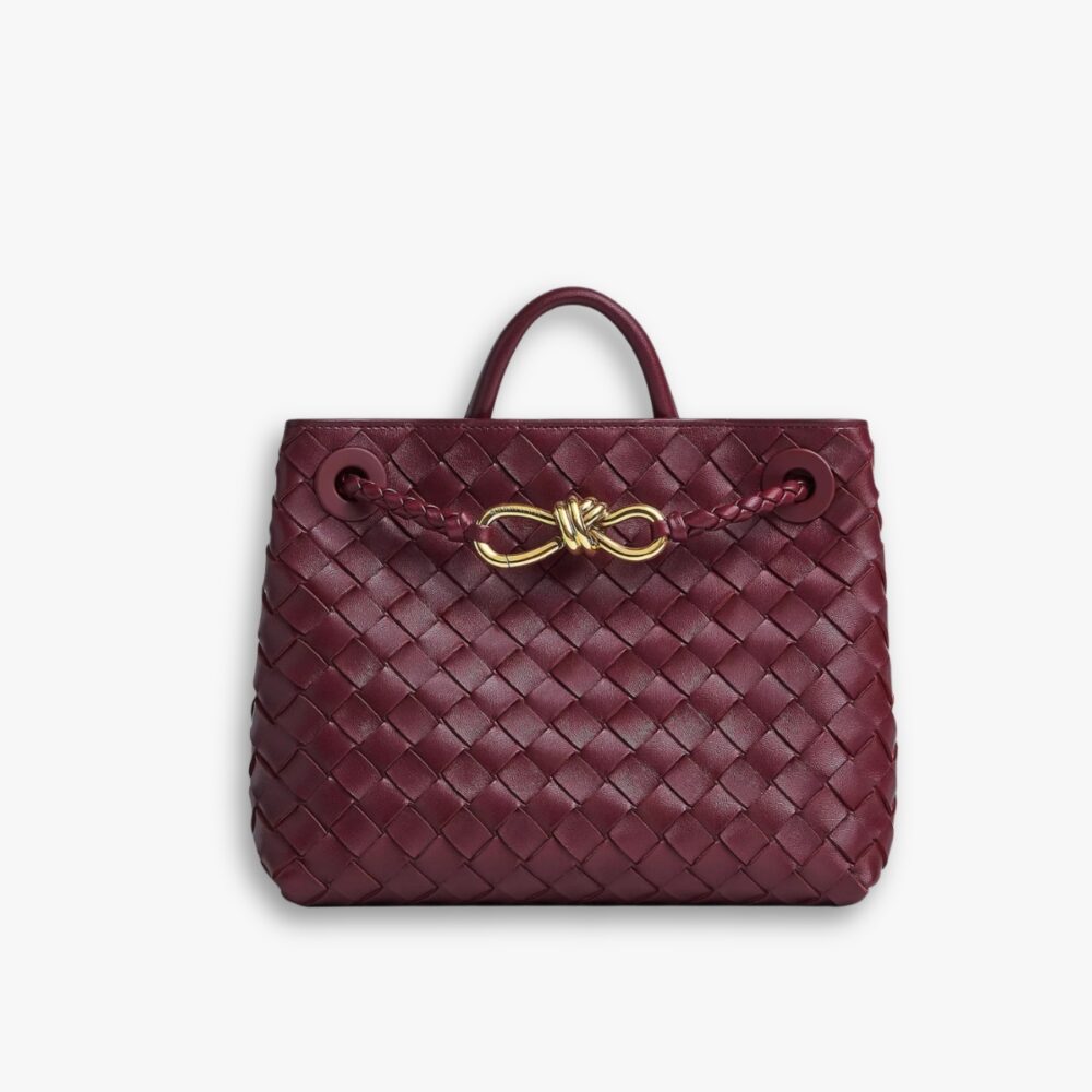 Bottega Veneta Andiamo Intrecciato Top Handle Bag Burgundy 33cm